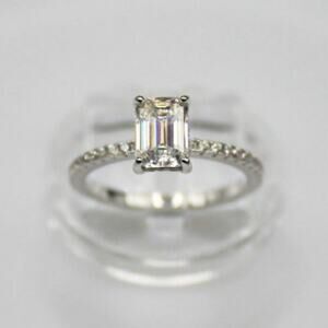 Moissanite Engagement/Wedding Ring Solitaire Emerald Cut 925 Sterling Silver 8